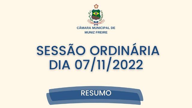 Sessão Ordinária do dia 07/11/2022